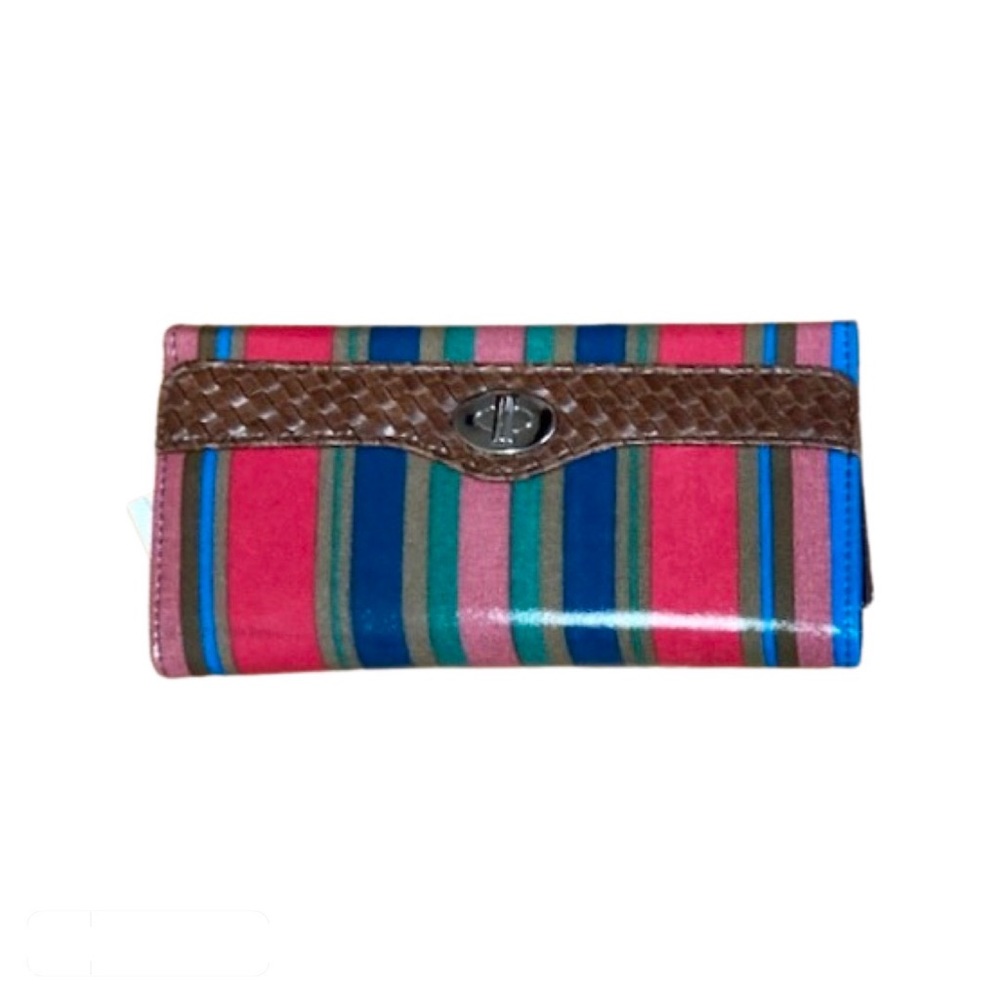 NWT George Multi Stripe Brown Multi Compartment Snap Button Closure Wallet